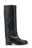 botas altas de piel con cadena dorada en el tobillo black