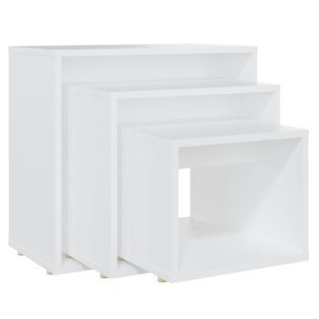 3 Uds Mesas Apilables，mesa Auxiliar，mesita De Centro Madera Contrachapada Blanco