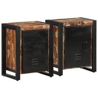mesitas de noche 2 uds - mueble de dormitorio - madera maciza y hierro - multicolor 40x30x51cm