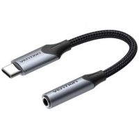 adaptador usb-c vention bgjha jack 35mm gris aluminio 10cm hi-fi audio