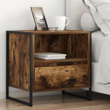 Pack De 2 Mesitas De Noche - Mueble Dormitorio - Madera Contrachapada - Roble Humo (50x39.5x50cm)