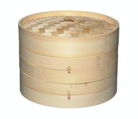 cesta de vapor de bambu marron de 2 niveles