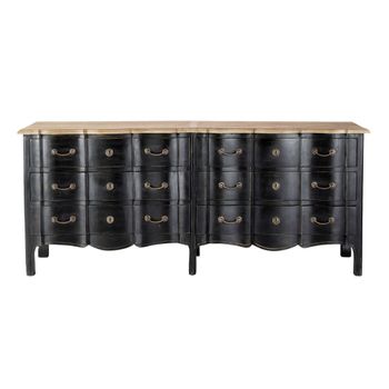 Cómoda de 6 cajones de acacia negra y mango de 200 cm