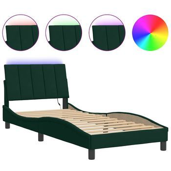 Estructura De Cama Con Led Sin Colchón Hanko Terciopelo Verde Oscuro 90x200 Cm Vidaxl