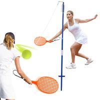 costway set portatil de tenis para entrenar solos 2 raquetas con palo regulable en altura espiral brazo giratorio para playa patio
