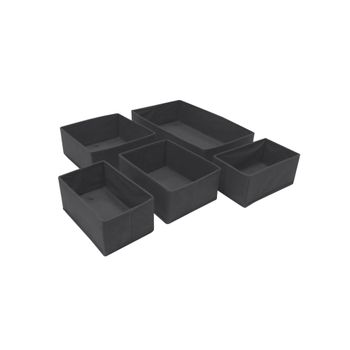 Juego de 5 organizadores de cajones de tela negra, 44 x 25 x 11 cm