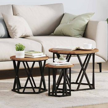 Vidaxl Mesa Lateral Nido 3 Uds. Madera Envejecida 53 X 53 X 40 Cm