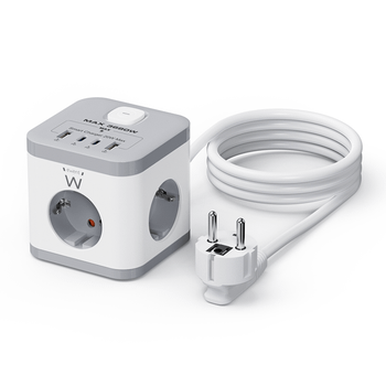 Ewent EW3863 Regleta 3 Tomas SHUCKO+2USB-A+2USB-C