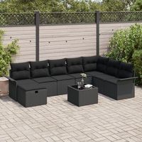 juego de sofa de jardin de 9 piezas con cojines ratan polipropileno negro sofa de jardin de 2 plazas con almacenamiento y cojines ratan polipropileno negro v3933 unico  negro