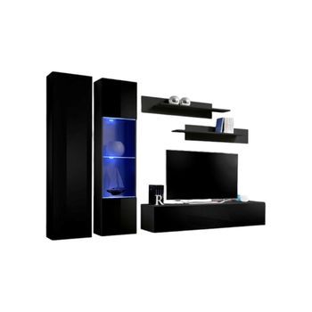 Mueble Para Tv Fly A5 Diseño, Color Negro Brillante + Led. Mueble Colgante Moderno Y De Moda Para Tu Salón.