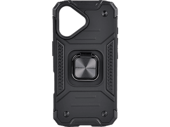 Funda móvil - ISY ISC 6106, Compatible con iPhone 16, Resistente a Golpes, Soporte Plegable Integrado, Negro