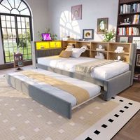 cama nido 90x200 cm  90x190 cm con compartimentos sofa cama - tejido de franela - leds puertos usb y tipo c - gris oscuro sin colchon