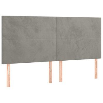 Cabecero Cama Mueble De Dormitorio Con Luces Led Terciopelo Claro 200 X 5 X 118/128 Cm Gris M02_0002628