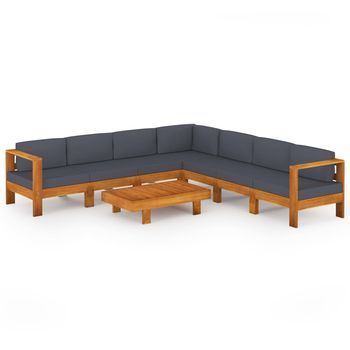 Muebles De Jardín 8 Pzas Con Cojines Gris Oscuro Madera Acacia Vidaxl
