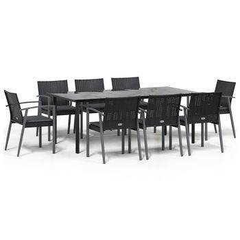 Conjunto Comedor Jardin Jardín 9 Uds | Mueble Jardin Mesa Y Sillas Y Cojines Ratán Sintético Y Acero