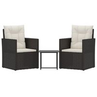 muebles de jardin con cojines 3 uds  mesa y sillas ratan sintetico negro