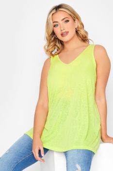 Yours Camiseta Verde Lima Sin Mangas Efecto Lino, Mujer Curvy Y Tallas Grandes, Yours