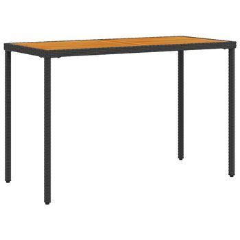 Mesa De Jardín | Mesa De Exterior Superficie De Madera Ratán Pe Negro 115x54x74 Cm