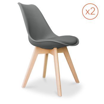 Lote De 2 Sillas Denisse Con Cojín Diseño Escandinavo - Mate Gris Oscuro