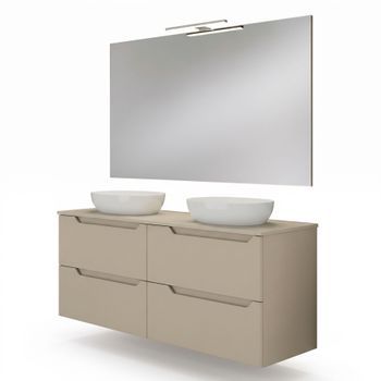 Kibath Mueble de baño con Lavabo, Espejo y Aplique LED VICTORIA 120x45 cm SOBRE ENCIMERA acabado MOKA mate 2 cajones suspendido