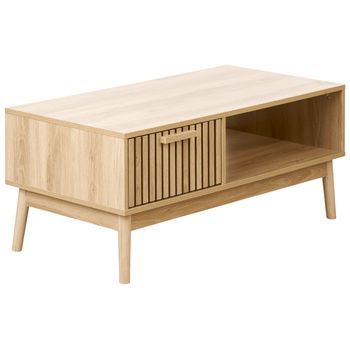 Mesa De Centro De Estilo Escandinavo Cajón Mdf Patas De Madera Estante Espacio De Almacenamiento De Madera Clara Lynwood