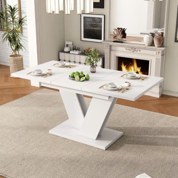 Mesa De Comedor Extensible - Mdf - Patas En Forma De V - Blanco