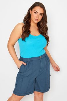 Yours Pantalones Cortos Cargo Azules , Mujer Curvy Y Tallas Grandes, Yours