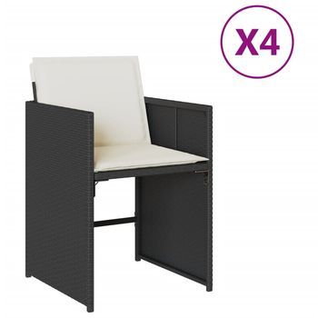 Sillas De Jardín Con Cojines 4 Uds | Silla De Exterior | Sillón Ratán Sintético Negro