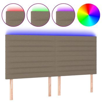 Cabecero Cama Mueble De Dormitorio Con Luces Led Tela 180 X 5 X 118/128 Cm Gris Topo M02_0009075
