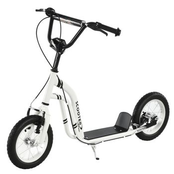 HOMCOM Patinete para Niños 5 Años Scooter 2 Neumáticos Inflables de Caucho con Frenos Manillar Ajustable Pedal Antideslizante Blanco   Aosom España
