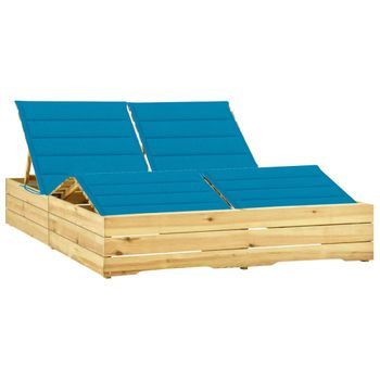 Tumbona De Jardín | Silla | Sillón Exterior Doble Y Cojines Madera Pino Impregnada Azul Cfw859359