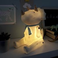wood effect sitting triceratops lamp