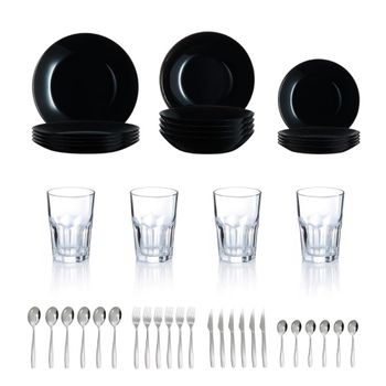 Vajilla 40 piezas vidrio opal negra