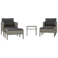 conjunto de muebles de jardin 5 uds  mesa y sillas y cojines ratan sintetico gris