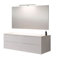 kibath mueble de bano con lavabo espejo y aplique led boreal 120x45 cm acabado blanco mate 2 cajones suspendido