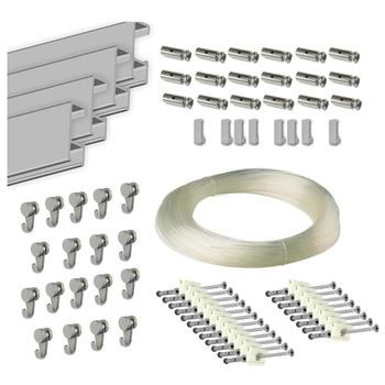 Pack Basic Rm De 9 Metros Guías De Aluminio Plata Con 18 Colgadores Nylon Para Colgar Cuadros O Marcos. (plata)