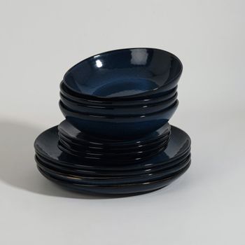 Caja de 12 platos de cerámica azul