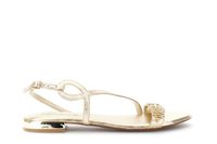 sandalias de piel con tira y hebilla doble de strass gold