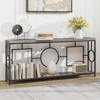 mesa consola  mesa auxiliar 2 niveles metal rustica estante marron para entrada sofa