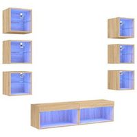 muebles tv  mueble de salon  gabinete de tv pared con led 8 pzas madera ingenieria roble sonoma