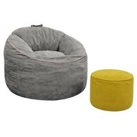 sillon puff ergonomico con reposapies - mueble de salon - franela - gris 103x95x80cm