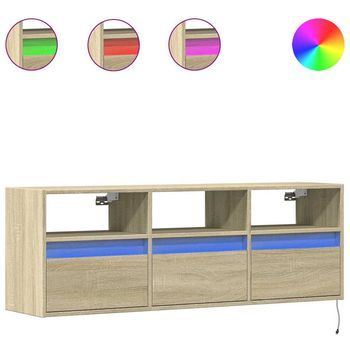Mueble De Tv De Pared Con Luces Led Roble Sonoma 130x31x45 Cm Vidaxl