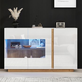 Aparador blanco brillo con cristal, 3 puertas e iluminación led