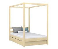 cama individual de madera con dosel y cajon n01 pino incoloro