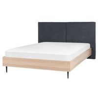 cama con somier gris oscuro madera clara negro 160 x 200 cm poliester mdf izernore