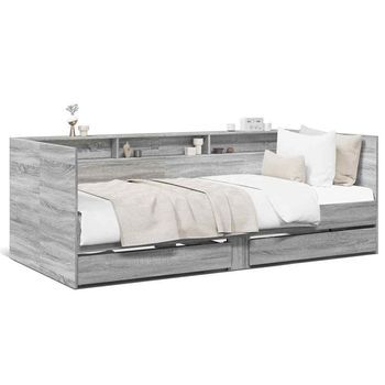 Sofá Cama | Sofá Convertible Con Cajones Sin Colchón Gris Sonoma 90x200 Cm