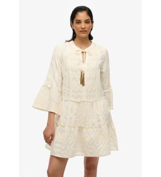 Superdry para mujer. W8011916A Minivestido escalonado de manga larga beige (M), Casual, Algodón