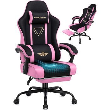 Silla Gamer Ergonómica Con Superficie De Tela, Cojín De Asiento Con Resorte, Reposabrazos Conectados Y Reposapiés 150kg Gtplayer - Rosa