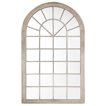 Espejo De Pared De Metal Beige 76 X 130 Cm Ventana Arqueada Vintage Decoración Trevol