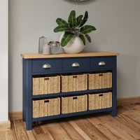 cole oak and blue 9 drawer storage unit